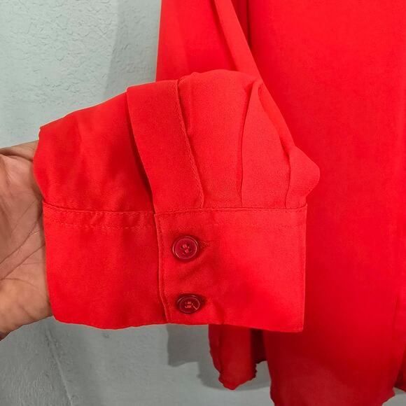 REBECCA‎ MALONE WOMAN Red 1X Button Down Top Blouse Gold Stud Collar Long Sleeve - Picture 5 of 7